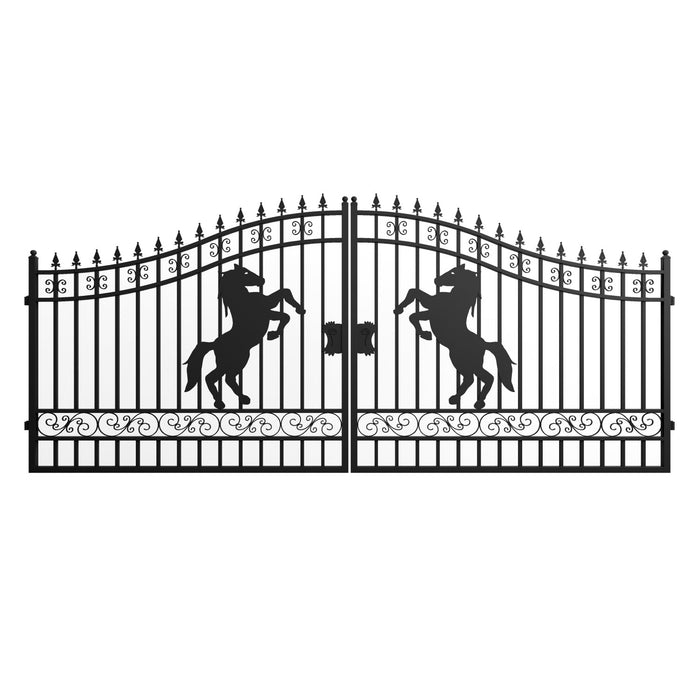 Chery Industrial 16x8 ft Steel Dual Swing Driveway Gate with Horse Pattern