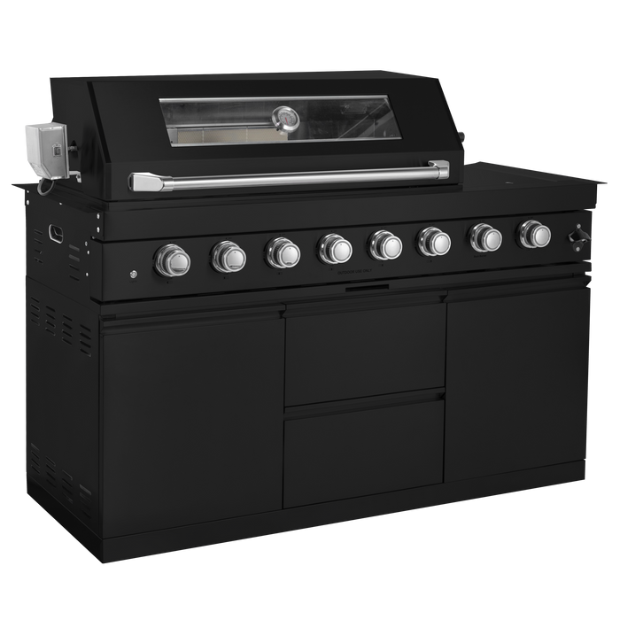 153+44" 6-Burner 96000 BTU Black Outdoor Kitchen  Island Grill with Wine Cooler & Drawers