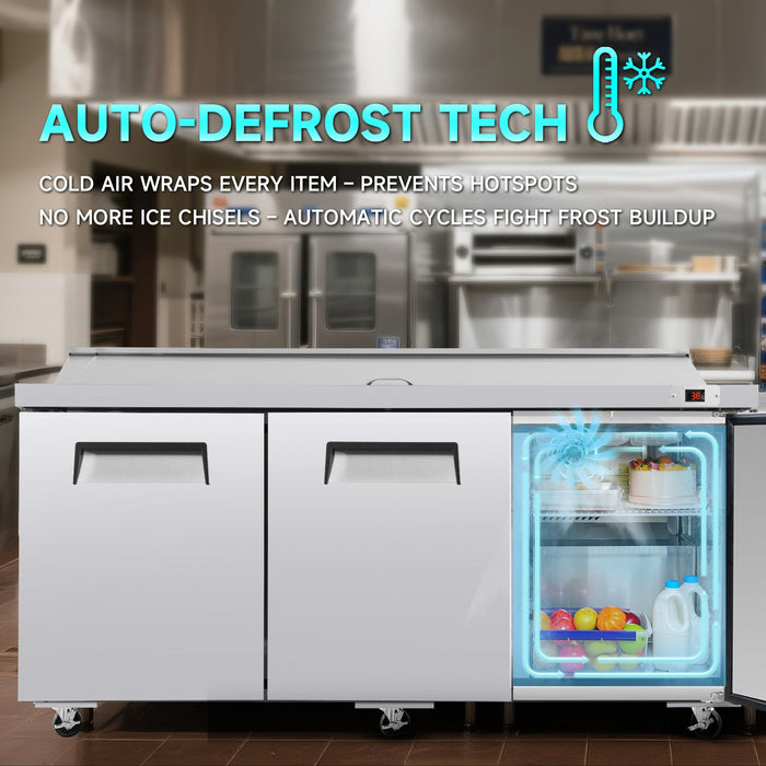 72" Width Commercial Refrigerators Sandwich & Salad Prep Table with a Butcher Block Cutting Board