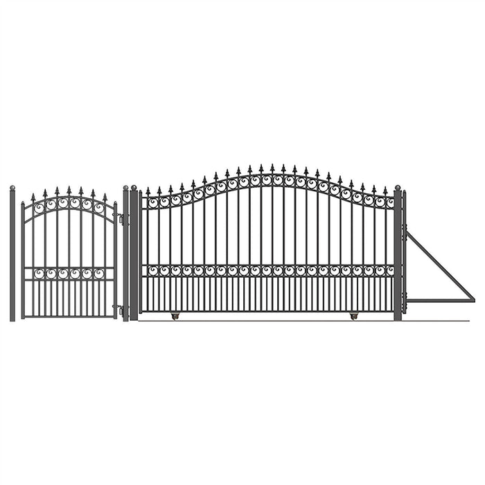 18ft Steel Sliding Driveway Gate with 5ft Pedestrian Gate