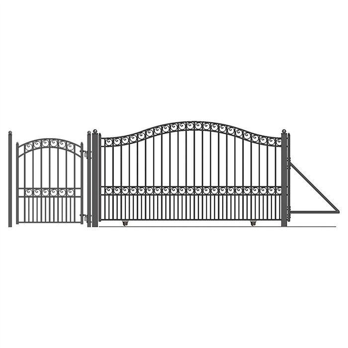 18ft Steel Sliding Driveway Gate with 5ft Pedestrian Gate