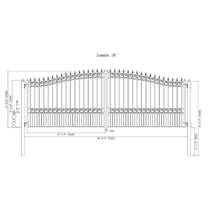 Chery Industrial 18’ x 6’ Steel Dual Swing Driveway Gate London‑Style