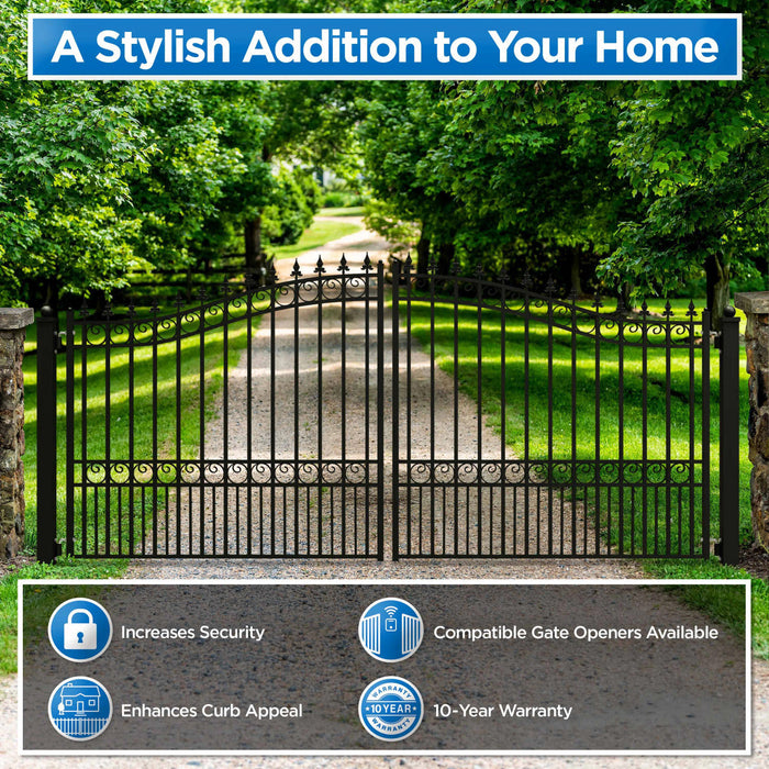 Chery Industrial 18’ x 6’ Steel Dual Swing Driveway Gate London‑Style