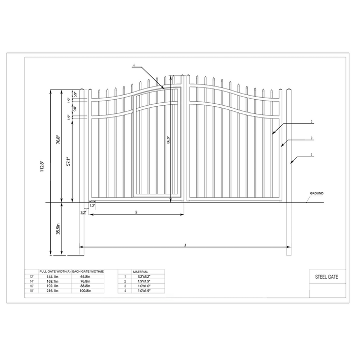 Chery Industrial 16’ x 7’ Steel Dual Swing Driveway Gate with Built‑In Pedestrian Door
