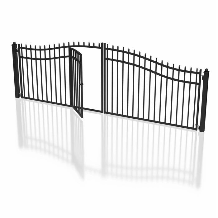 Chery Industrial 18’ x 7’ Steel Dual Swing Driveway Gate with Built‑In Pedestrian Door