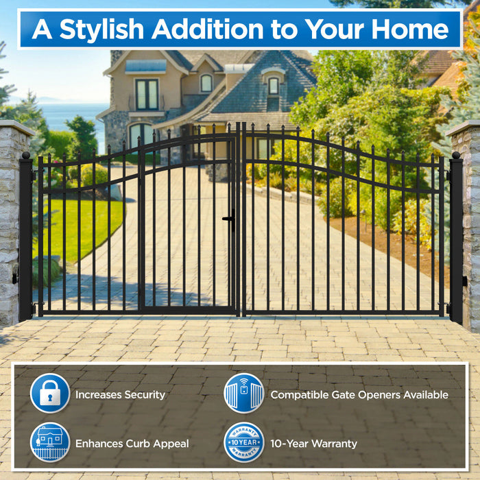 Chery Industrial 16’ x 7’ Steel Dual Swing Driveway Gate with Built‑In Pedestrian Door
