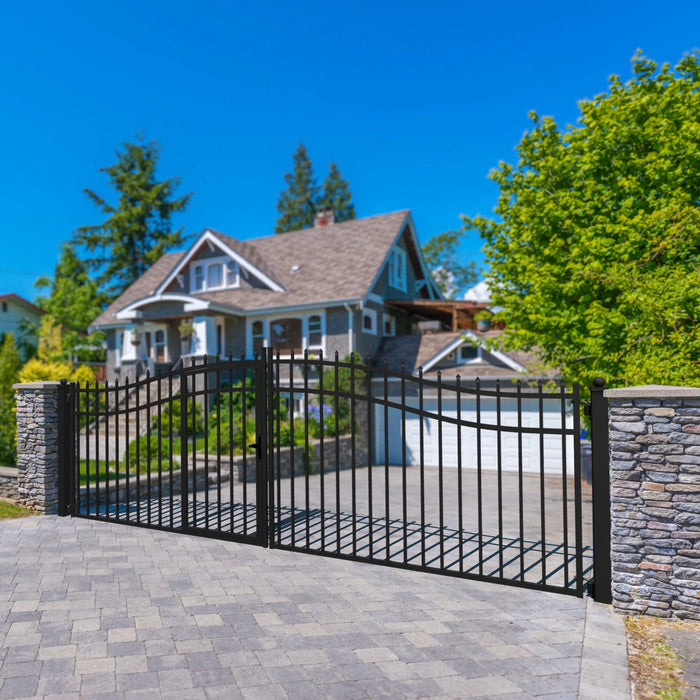Chery Industrial 18’ x 7’ Steel Dual Swing Driveway Gate with Built‑In Pedestrian Door
