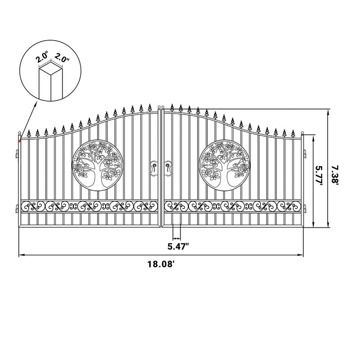18x7 ft Steel Dual Swing Driveway Gate with Tree Pattern