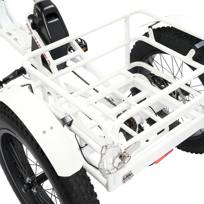 Ecotric 48V 24"x4.0 Front 20"x4.0 Rear Tires Tricycle electric bike with Front Basket  + Rear Rack-senior