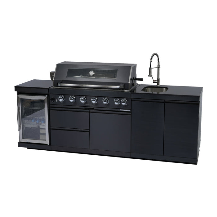 96" 6-Burner 85000 BTU Deluxe Stainless Steel Gas Outdoor Kitchen Island Grill with Wine Cooler & Sink