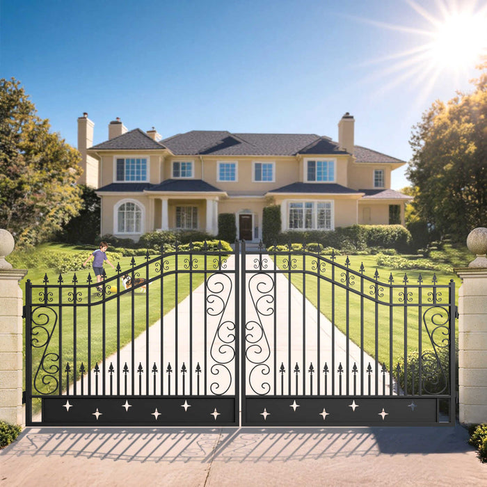 Chery Industrial 16x8 ft Dual Swing Driveway Gate with Star Pattern
