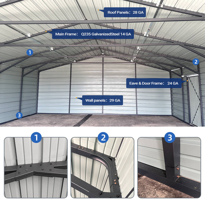 22' x 23' Double Garage Metal Shed with Side Door