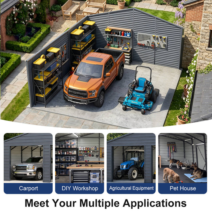 22' x 23' Double Garage Metal Shed with Side Door