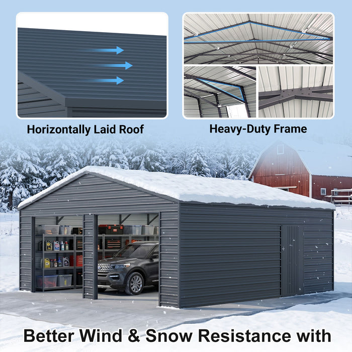 22' x 23' Double Garage Metal Shed with Side Door