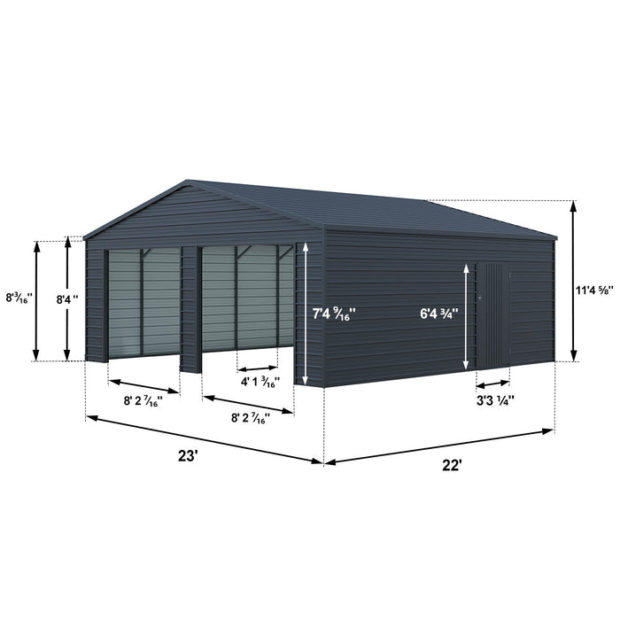 22' x 23' Double Garage Metal Shed with Side Door