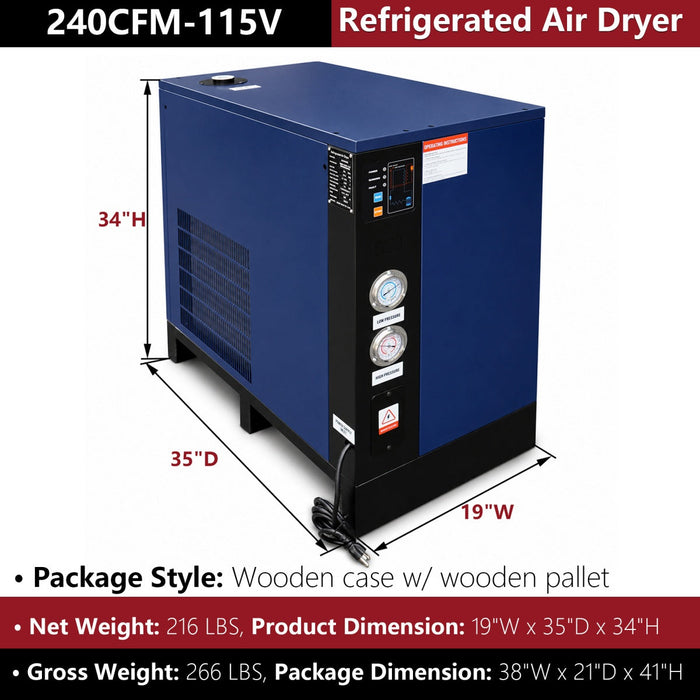240CFM Refrigerated Air Dryer 1Phase 115V For Air Compressor