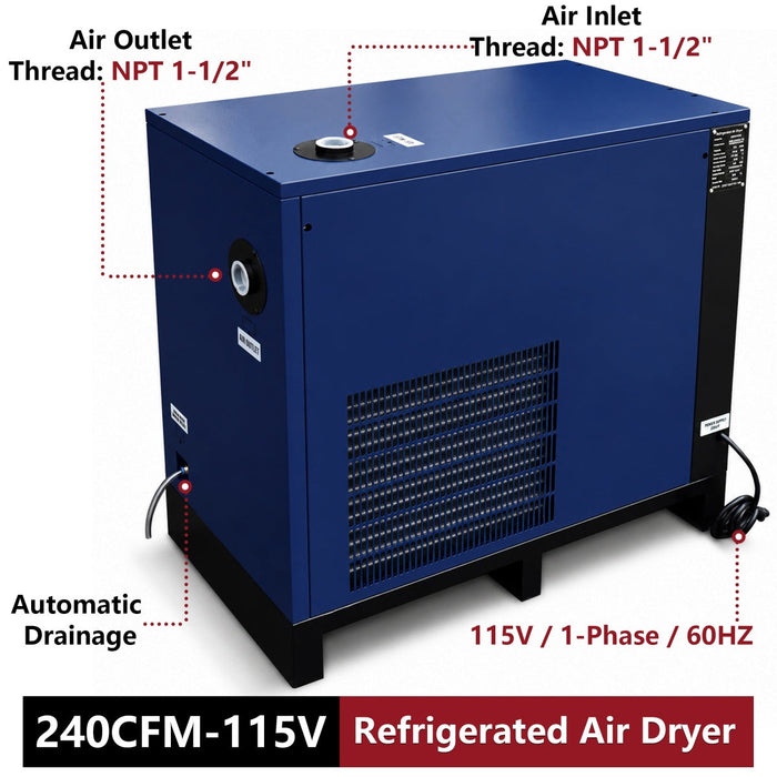 240CFM Refrigerated Air Dryer 1Phase 115V For Air Compressor