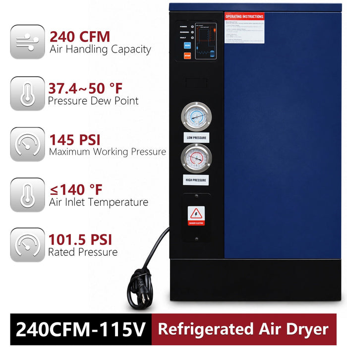 240CFM Refrigerated Air Dryer 1Phase 115V For Air Compressor