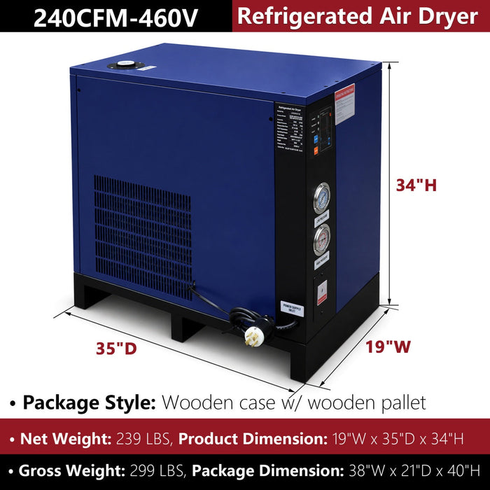 240CFM Refrigerated Air Dryer 3Phase 460V For Air Compressor
