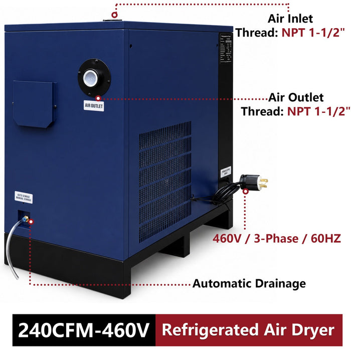 240CFM Refrigerated Air Dryer 3Phase 460V For Air Compressor