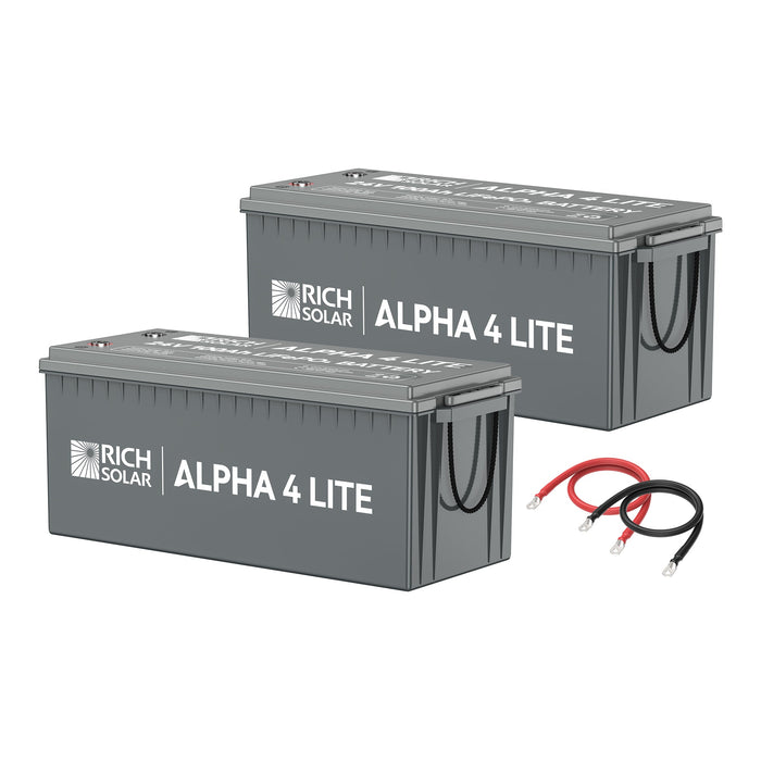 Rich Solar 24V 200Ah LiFePO4 Battery Bank Kit (5.1kWh), ALPHA 4 LITE, 2x 100Ah