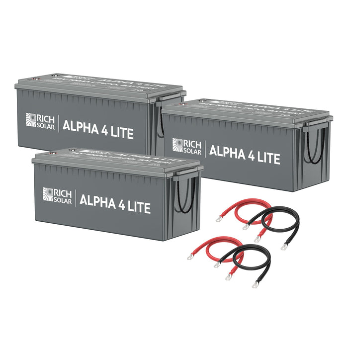 Rich Solar 24V 300Ah LiFePO4 Battery Bank Kit (7.6kWh), ALPHA 4 LITE, 3x 100Ah