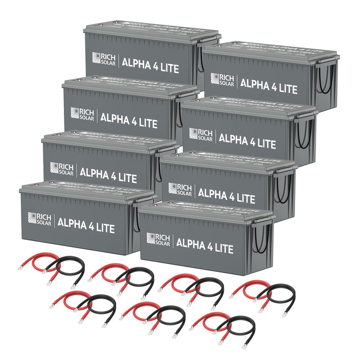 Rich Solar ALPHA 4 LITE 24V 800Ah LiFePO4 Battery Bank Kit (20.4kWh), 8x 100Ah + 2 AWG Cables