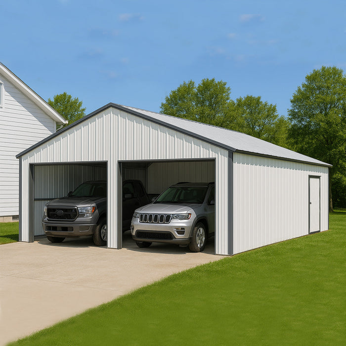 Chery Industrial 25' x 33' Double Garage Metal Shed with Side Entry Door