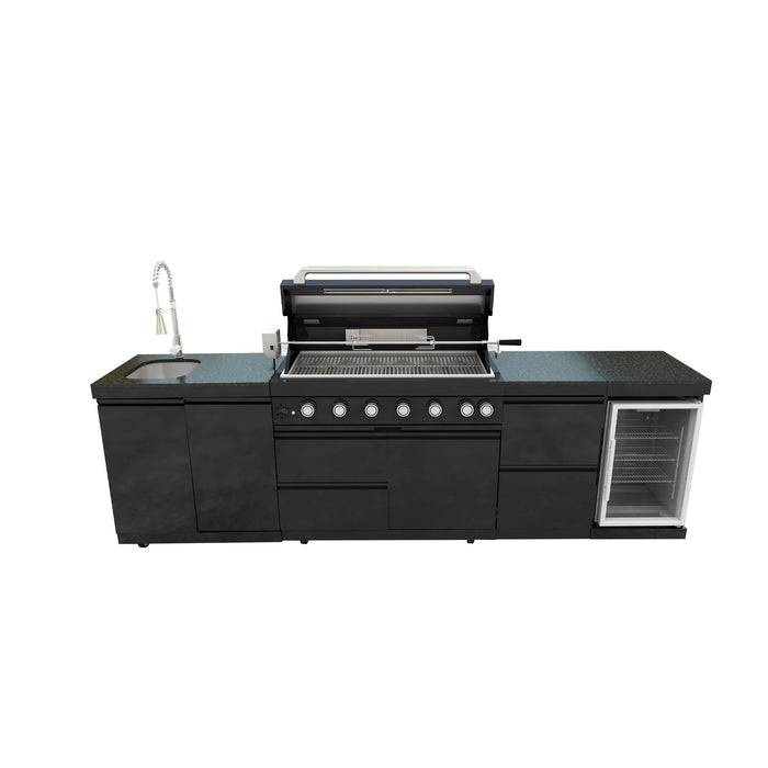 115" 6-Burner 85,000 Black Outdoor Kitchen Island Grill Rotisserie kit