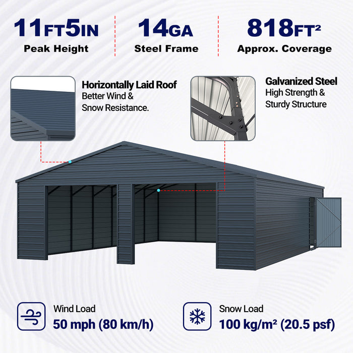 25' x 33' Double Garage Metal Shed with Side Door
