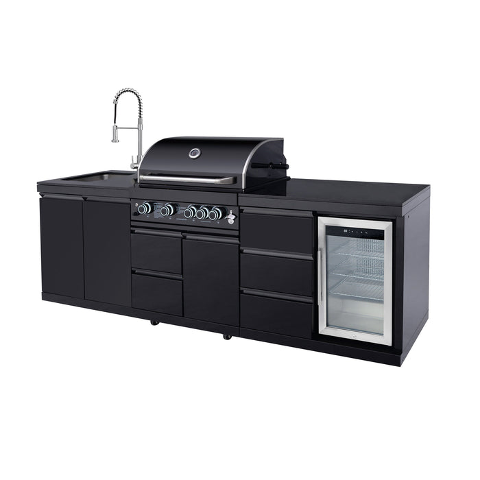 102.4", 4-Burner, 59,500 BTU Black Outdoor Kitchen Island Grill with Sink & Refrigerator