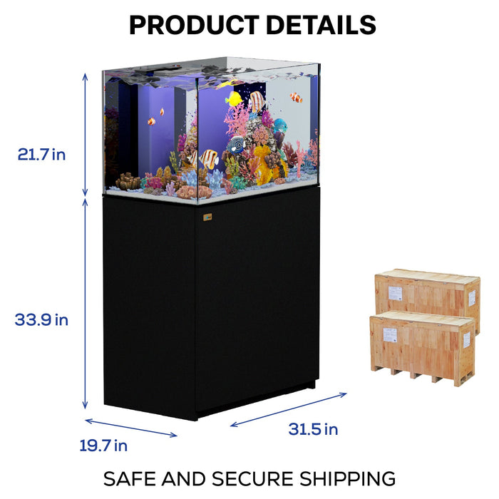 Aqua Dream Coral Reef Aquarium 90 Gallon Ultra Clear Glass Tank & Built in Sump All Black