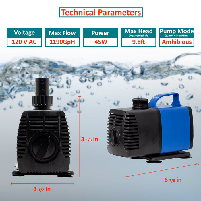 Aqua Dream 1200 GPH Amphibious Water Aquarium Pump