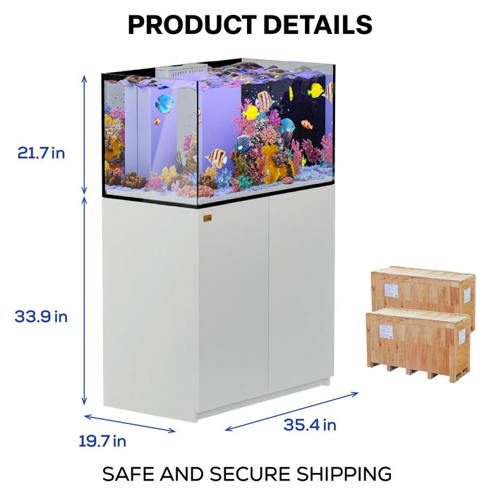 Aqua Dream 100 Gallon Coral Reef Aquarium Ultra Clear Glass Tank & Built in Sump White
