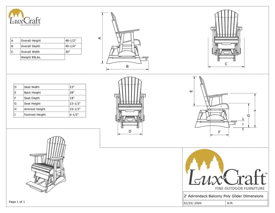 LuxCraft Recycled Plastic Counter Height  2' Adirondack Counter Height Balcony Glider