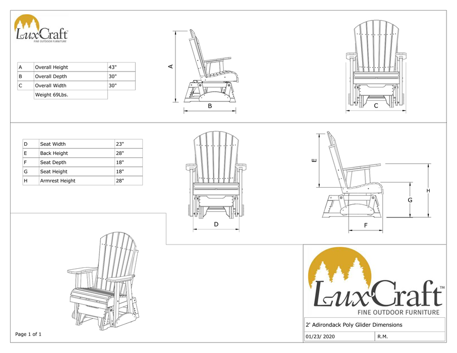 LuxCraft Recycled Plastic 2' Adirondack Glider Chair