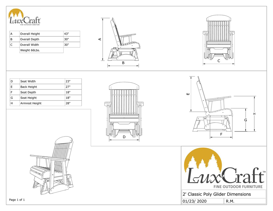 LuxCraft Classic Highback Recycled Plastic 2ft Glider Chair