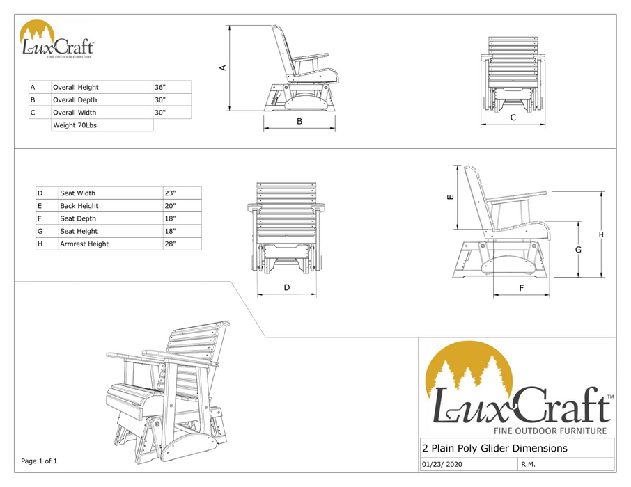 LuxCraft Rollback Recycled Plastic 2ft Plain Glider Chair