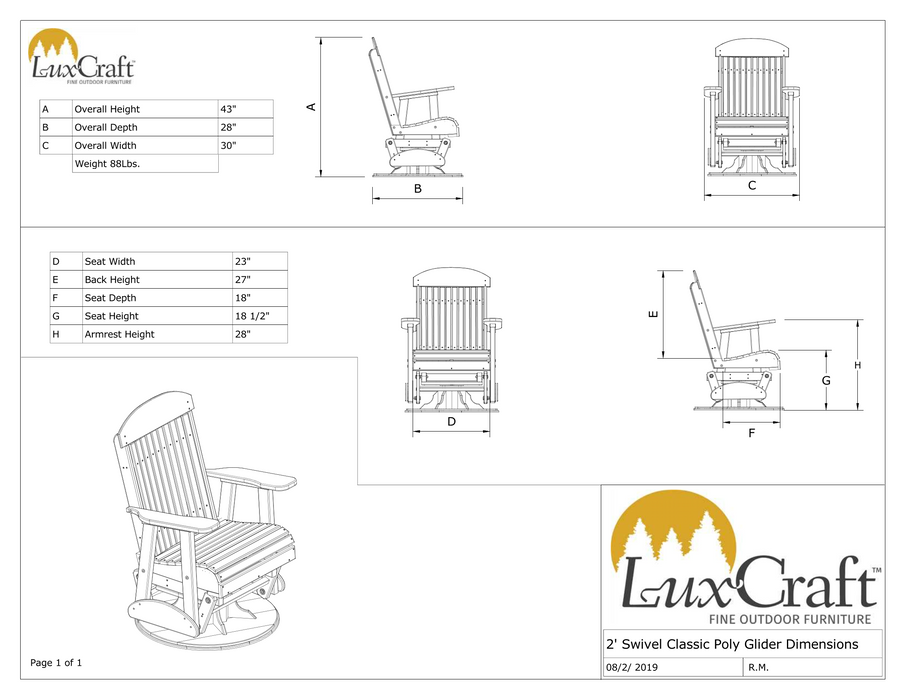LuxCraft Classic Highback Recycled Plastic 2ft Swivel Glider Chair