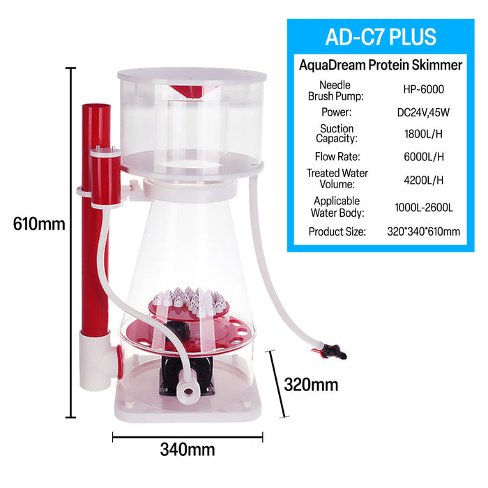 Aqua Dream Protein Skimmer 200-500 Gal Ocean Coral Reef Fish Saltwater Aquarium Pump AD-C7PLUS