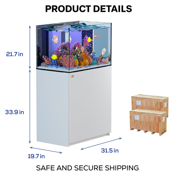 Aqua Dream 90 Gallon Coral Reef Aquarium Ultra Clear Glass Tank & Built in Sump All White