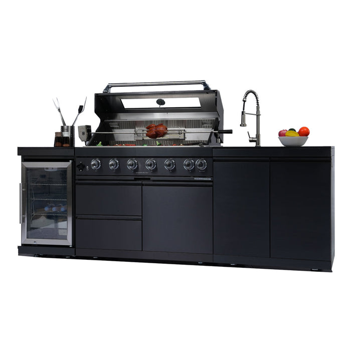 NG 95" 6-Burner 85000 BTU Black Outdoor Kitchen Island Grill Rotisserie kit Granite Countertops