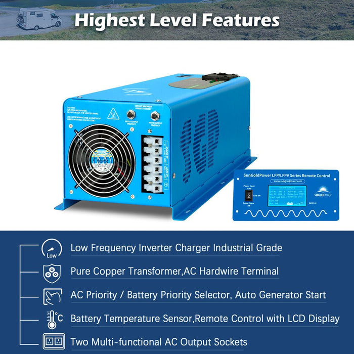 SunGoldPower 6000W DC 24V/ 48V Split Phase Pure Sine Wave Inverter With Charger