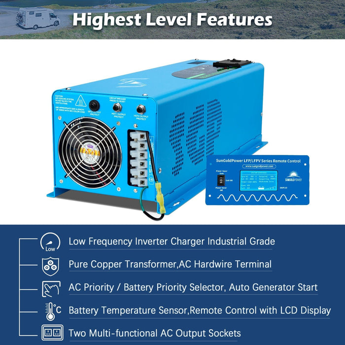 SunGoldPower 6000W DC 24V/ 48V Split Phase Pure Sine Wave Inverter With Charger