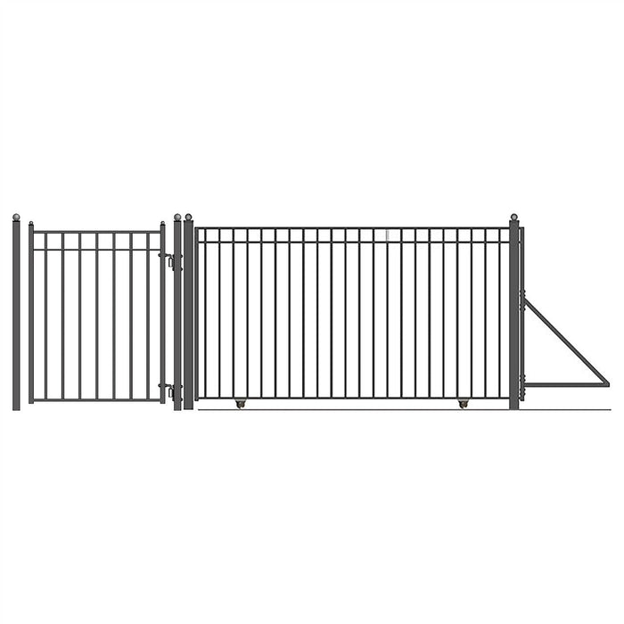 30ft Steel Sliding Driveway Gate with 5ft Pedestrian Gate