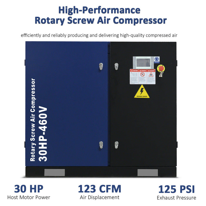 123CFM Rotary Screw Air Compressor, 30HP, 125PSI, 460V 3PHASE 60HZ
