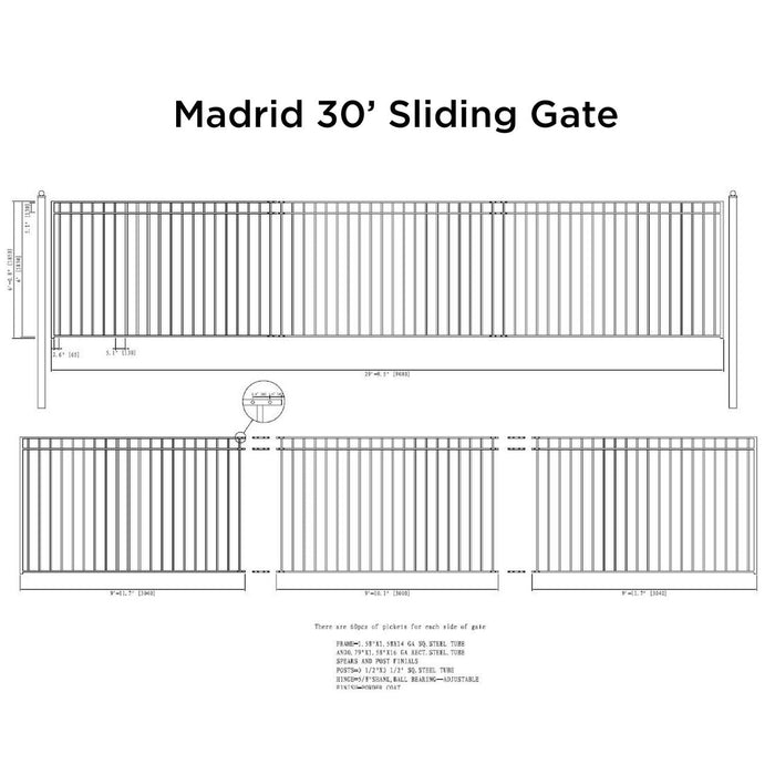 30x6 ft Steel Sliding Driveway Gate - MADRID Style