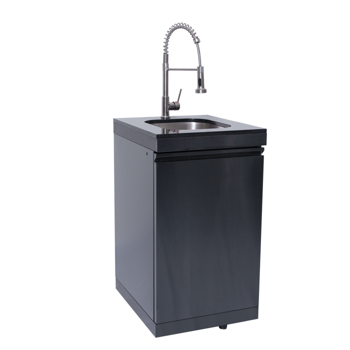 NG 85" 6-Burner 85,000 BTU Black Outdoor Kitchen Island Grill Refrigerator + Rotisserie Kit + Sink