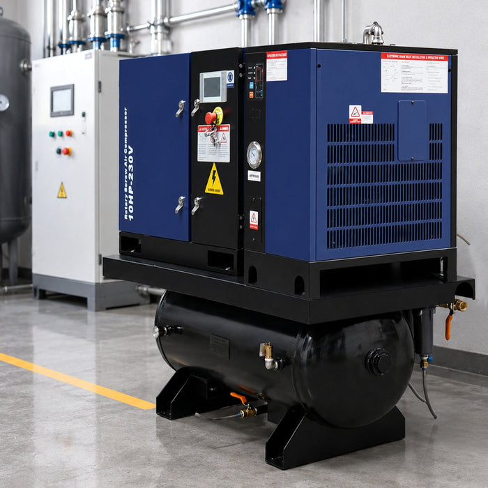 34CFM 10HP Rotary Screw Air Compressor with Air Dryer & ASME Tank | 125 PSI 230V 3-Phase