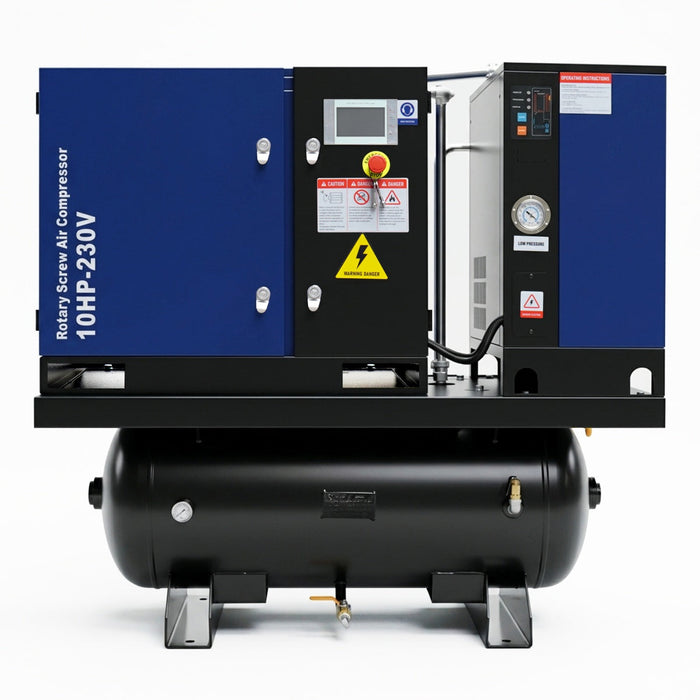 34CFM 10HP Rotary Screw Air Compressor with Air Dryer & ASME Tank | 125 PSI 230V 3-Phase